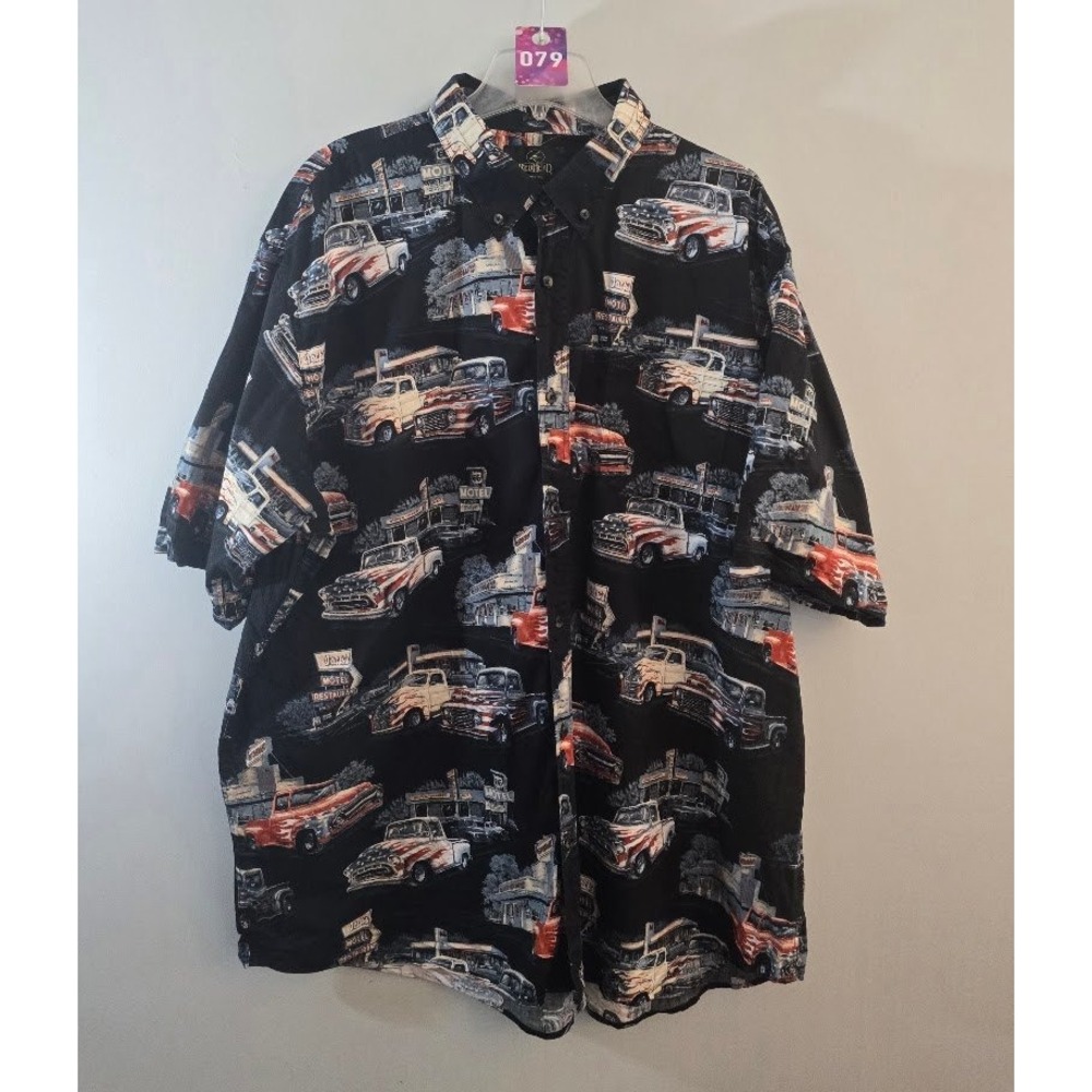 RedHead Mens Shirt Button Up Black Classic Truck Route 66 Graphic Plus Size 3XL